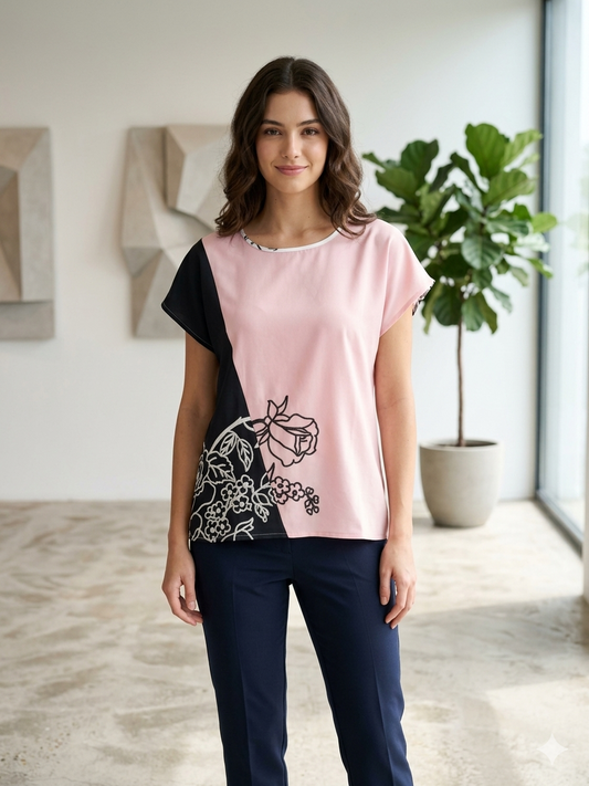 Elegant short-sleeved over size blouse