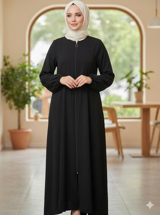 Chic black cotton abaya-style dress
