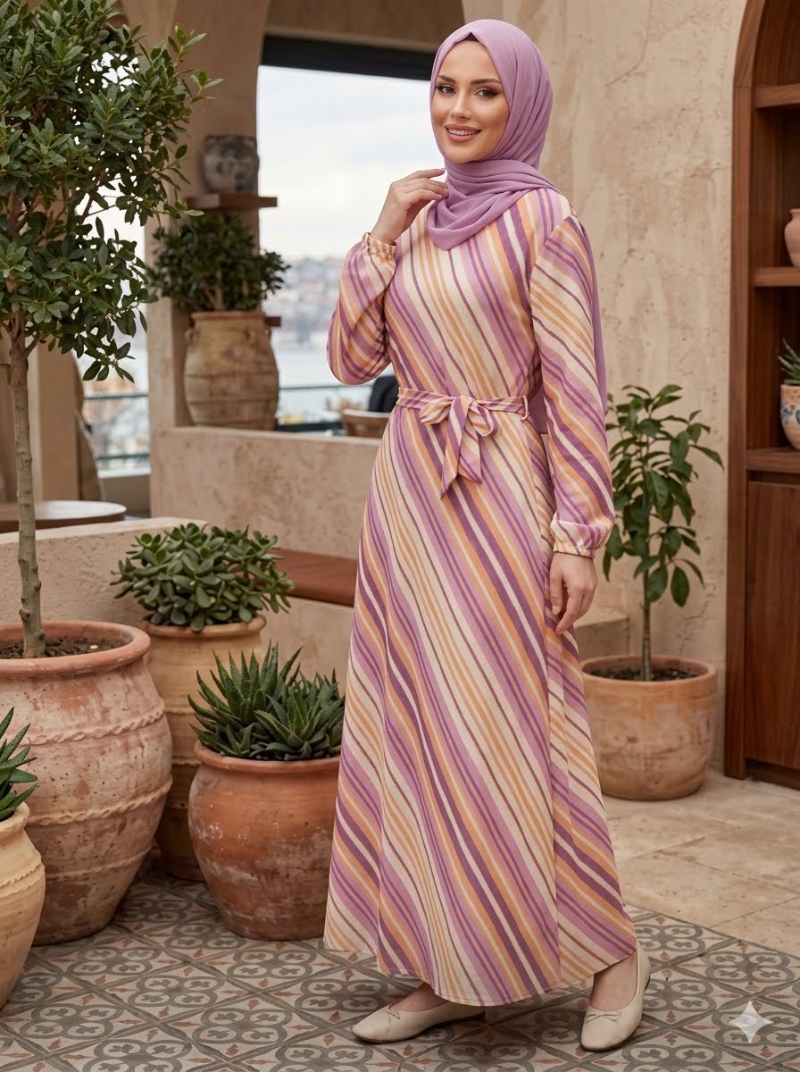 Maxi Dress with Diagonal Stripe Pattern