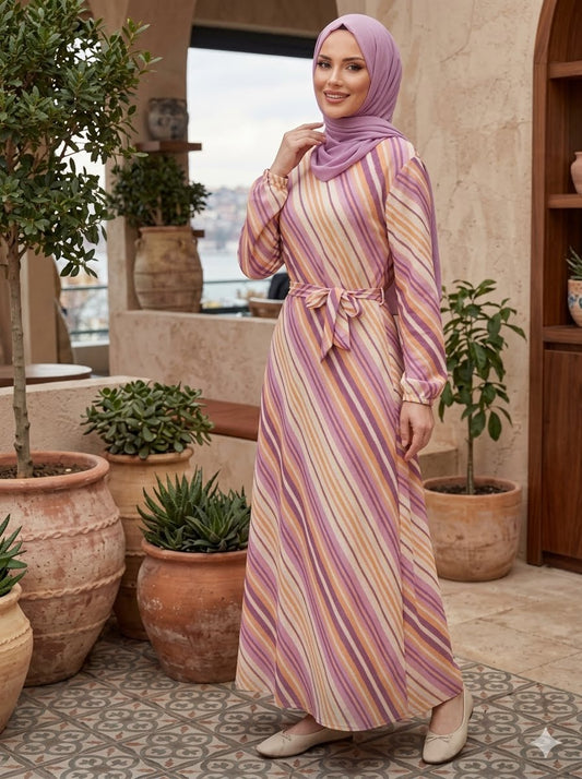 Maxi Dress with Diagonal Stripe Pattern