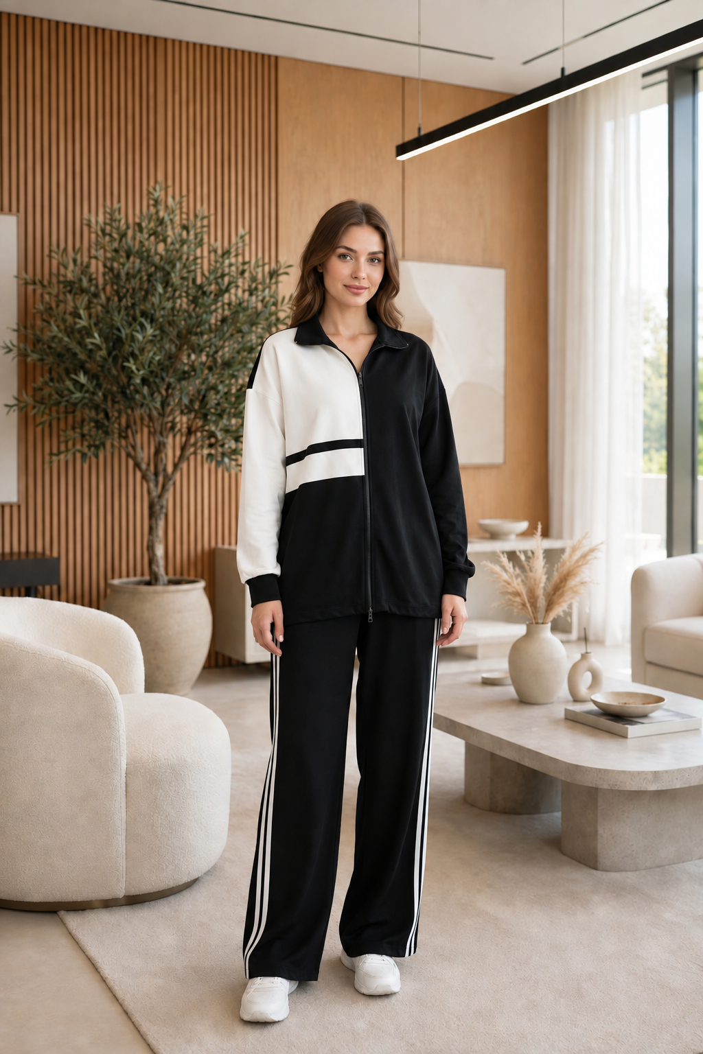 Tracksuit image with the visible undershirt removed from the neckline