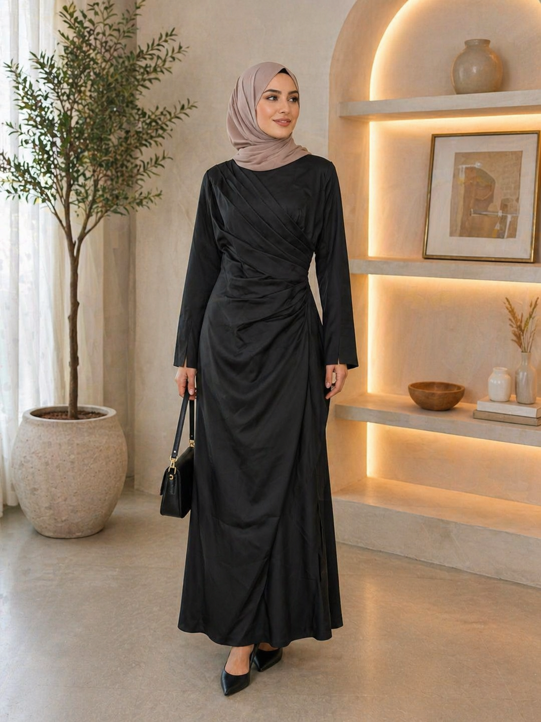 Dress, sophisticated black maxi long sleeve dress
