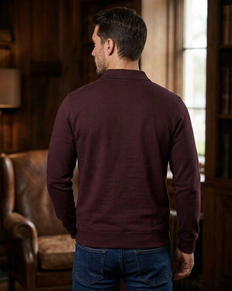 Burgundy quilted quarter-zip polo sweatshirt