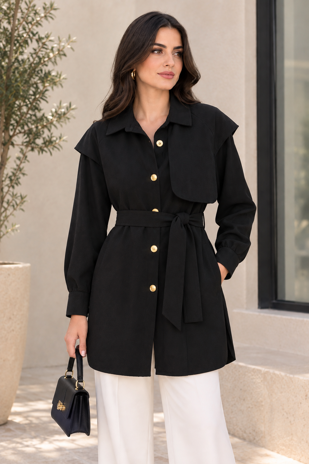 Elegant black trench-style jacket