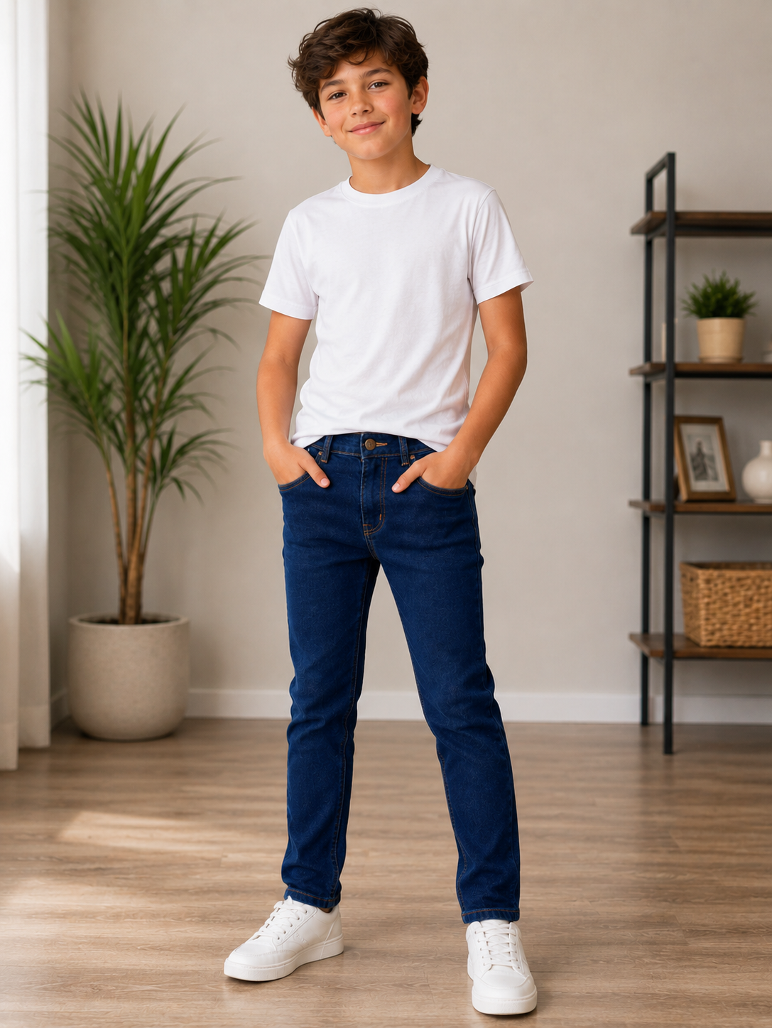 Boy's pair of dark-wash blue jeans