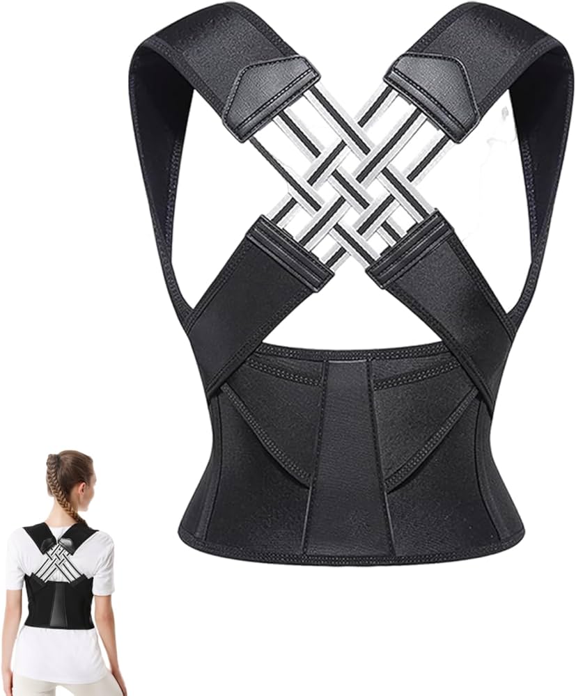 Black posture corrector brace and back support belt
