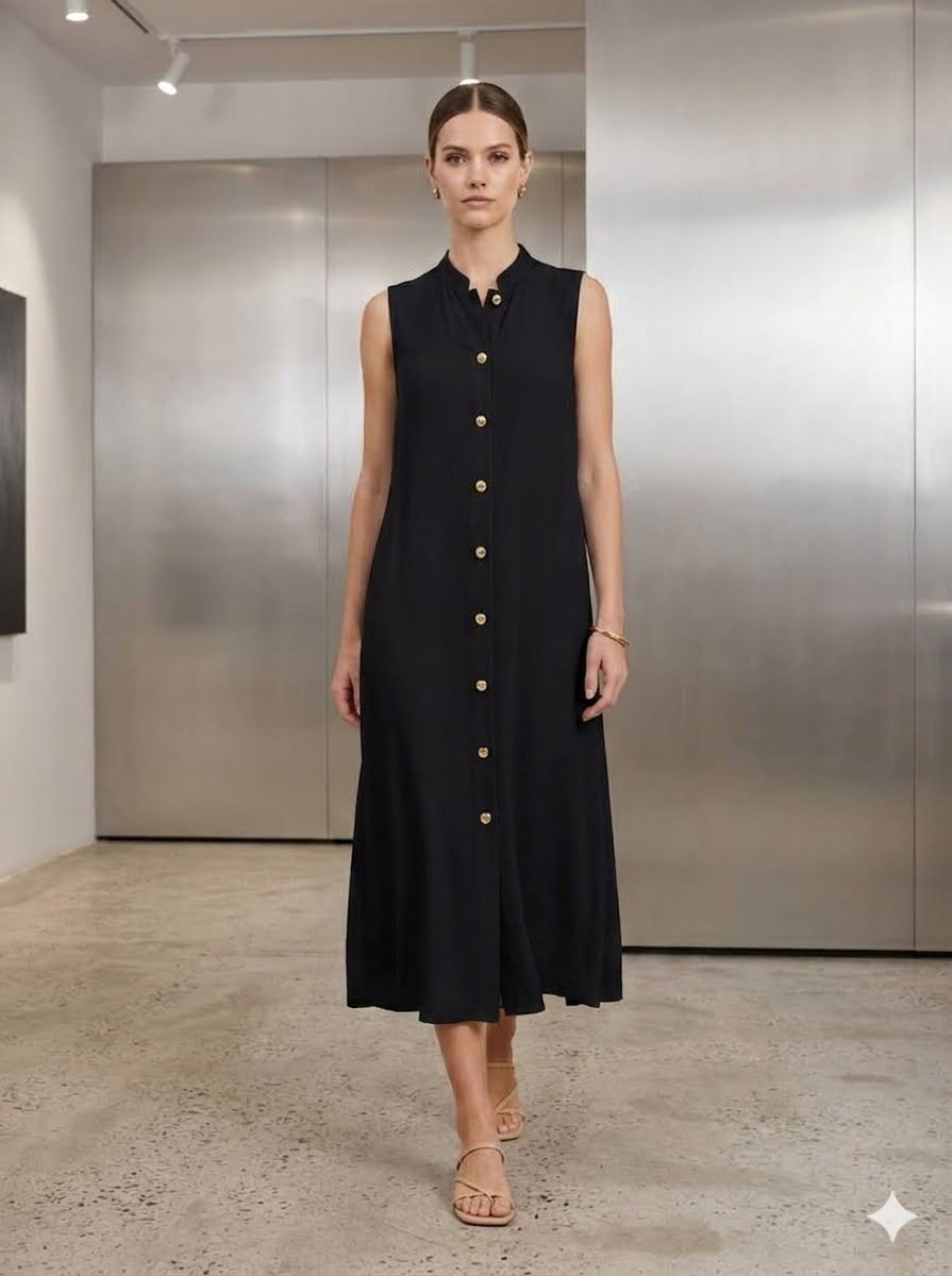 Elegant maxi-length shirt dress