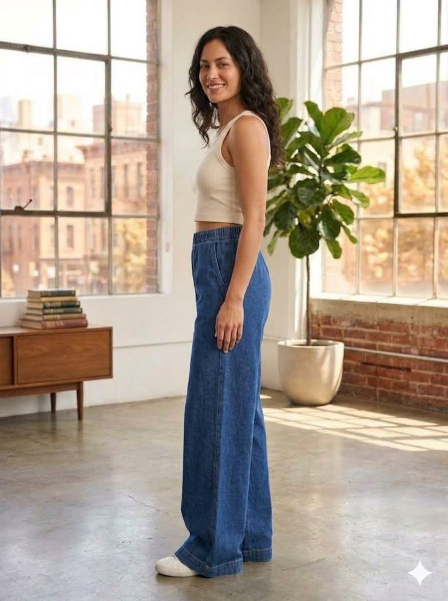 Wide-leg denim pants