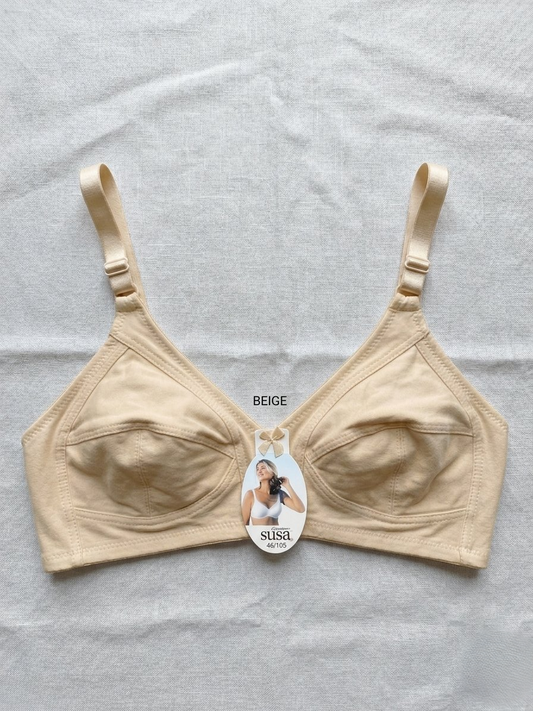 Soft, wire-free cotton bra features a classic, supportive design