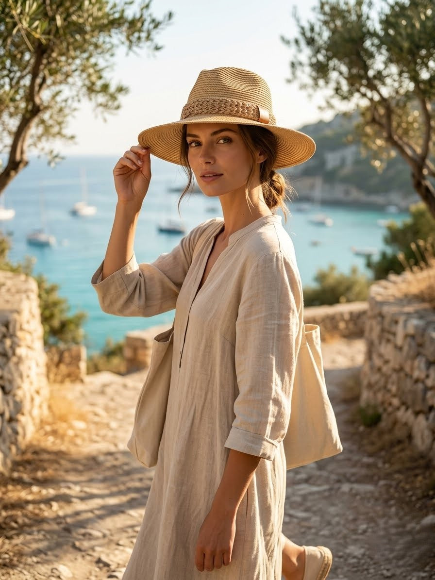 Stylish straw fedora hat