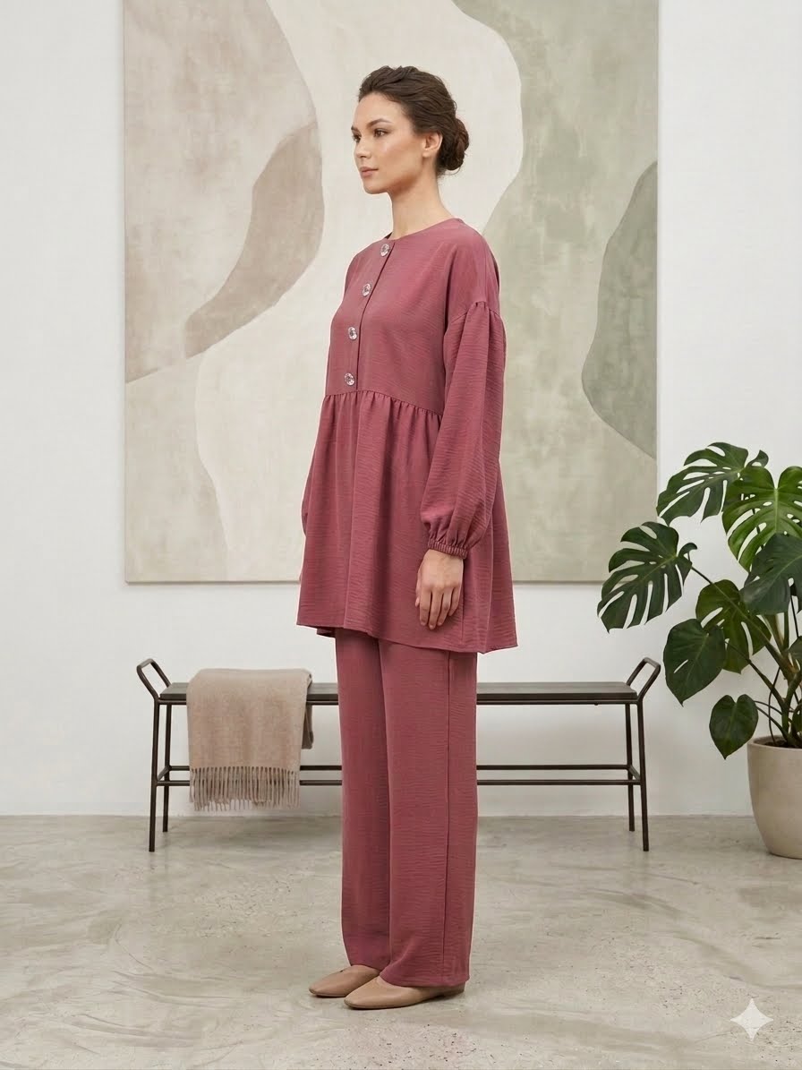 stylish two-piece coordinating lounge linen set