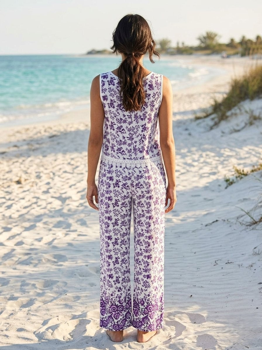 Bohemian-inspired floral print coordinated two-piece set