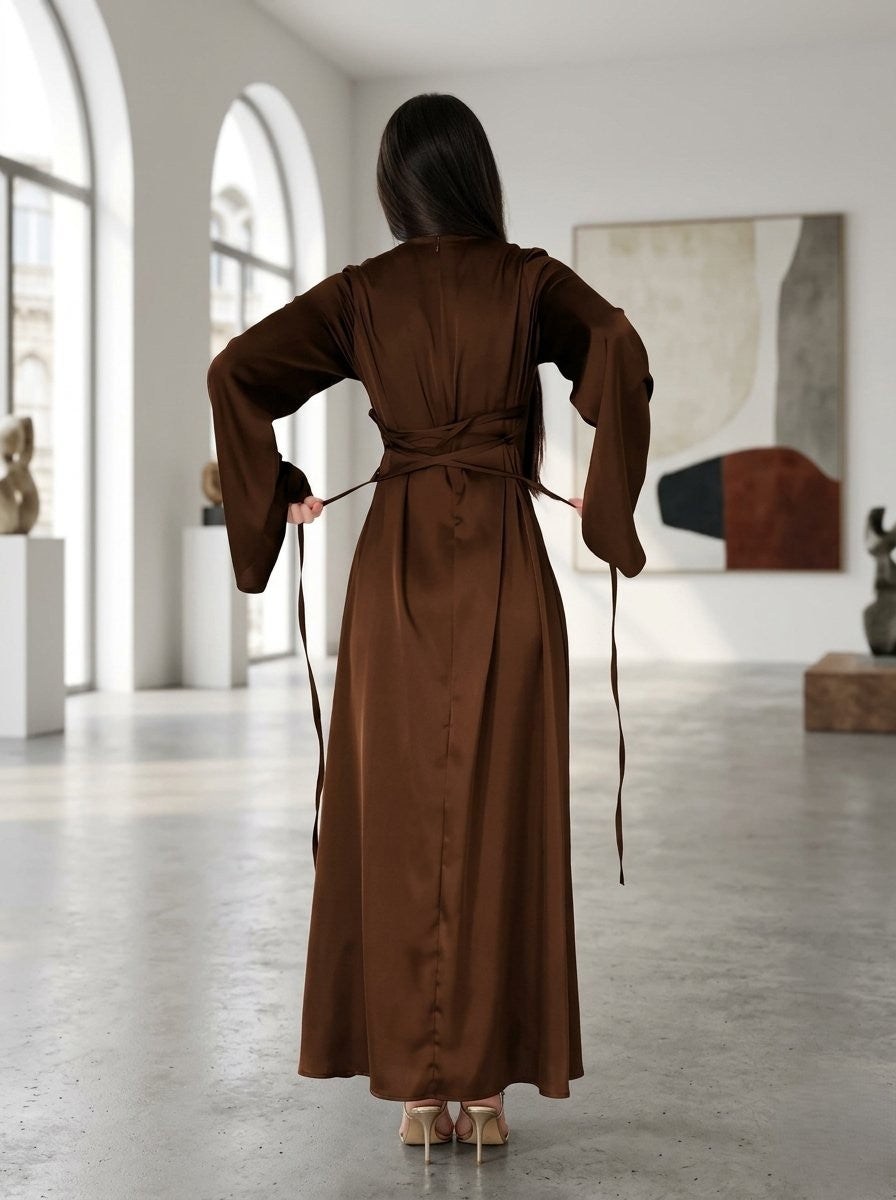 Elegant maxi-length satin dress