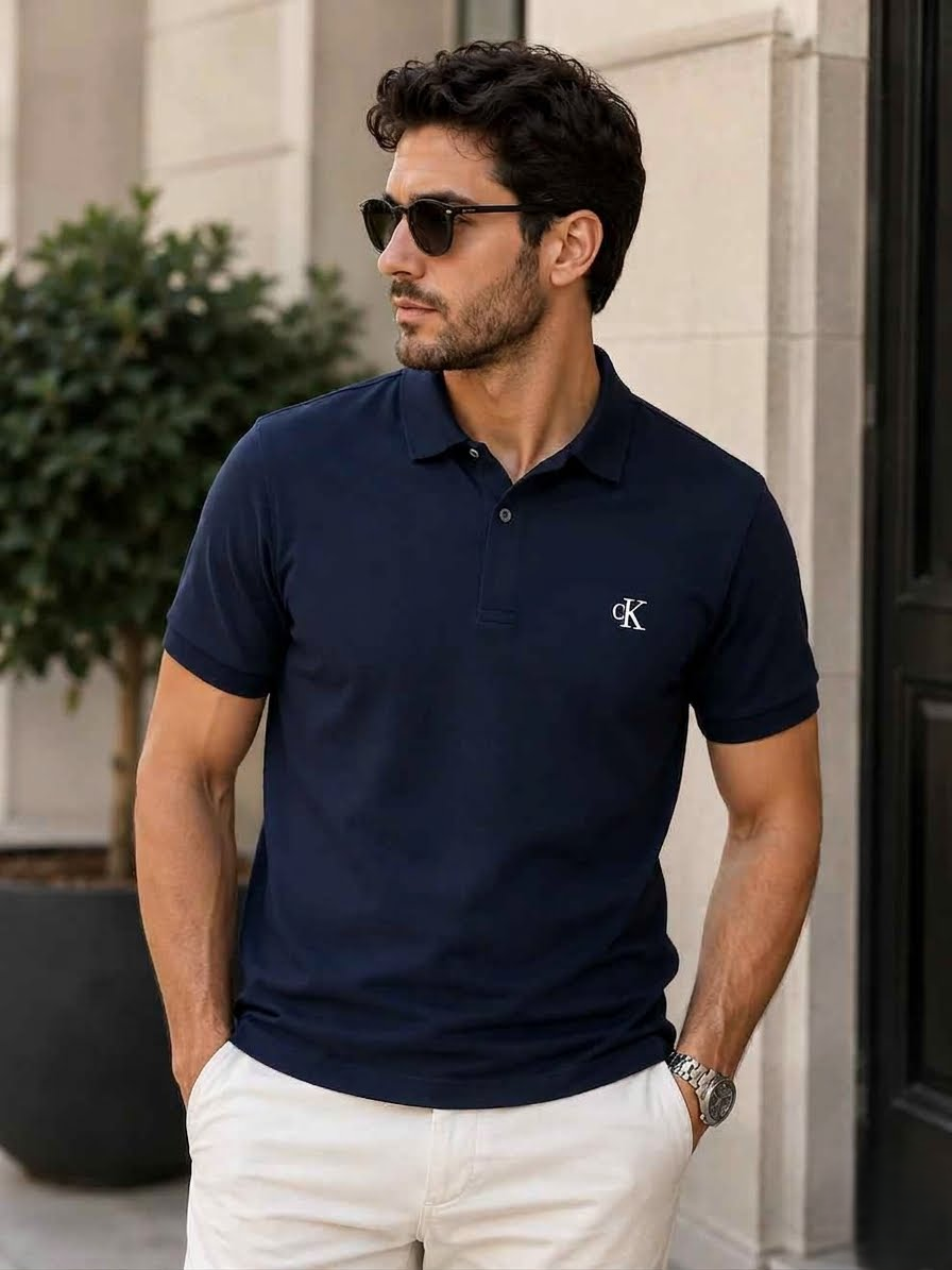 men's navy blue polo shirt