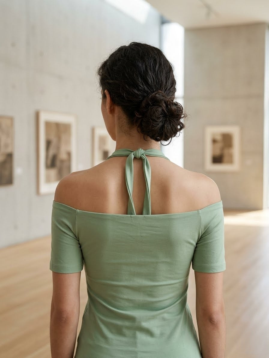 Elegant sage green off-the-shoulder top