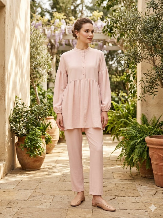 stylish two-piece coordinating lounge linen set