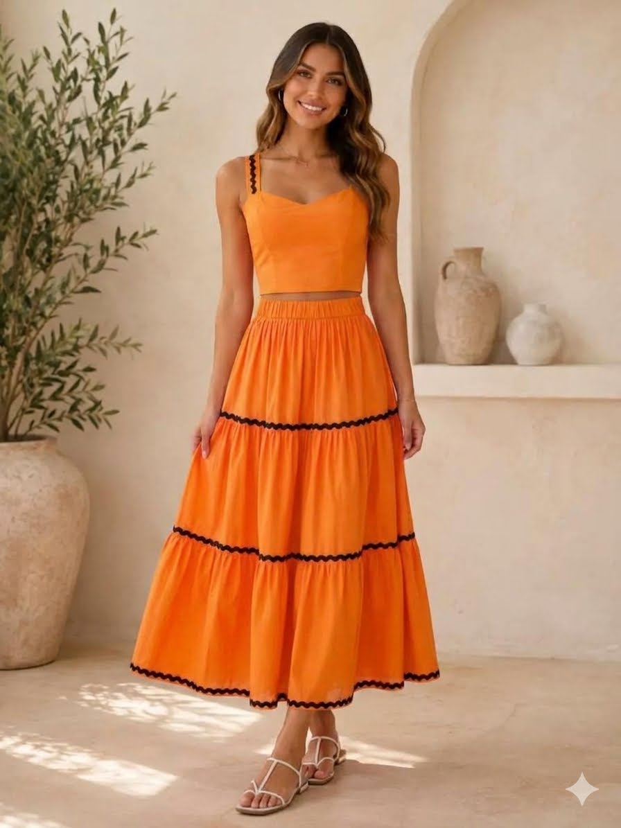 Vibrant two-piece skirt- crop top set