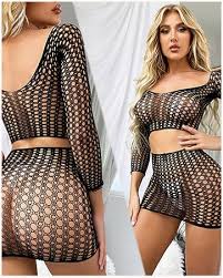 Ultra-sheer, black fishnet crochet design lingerie