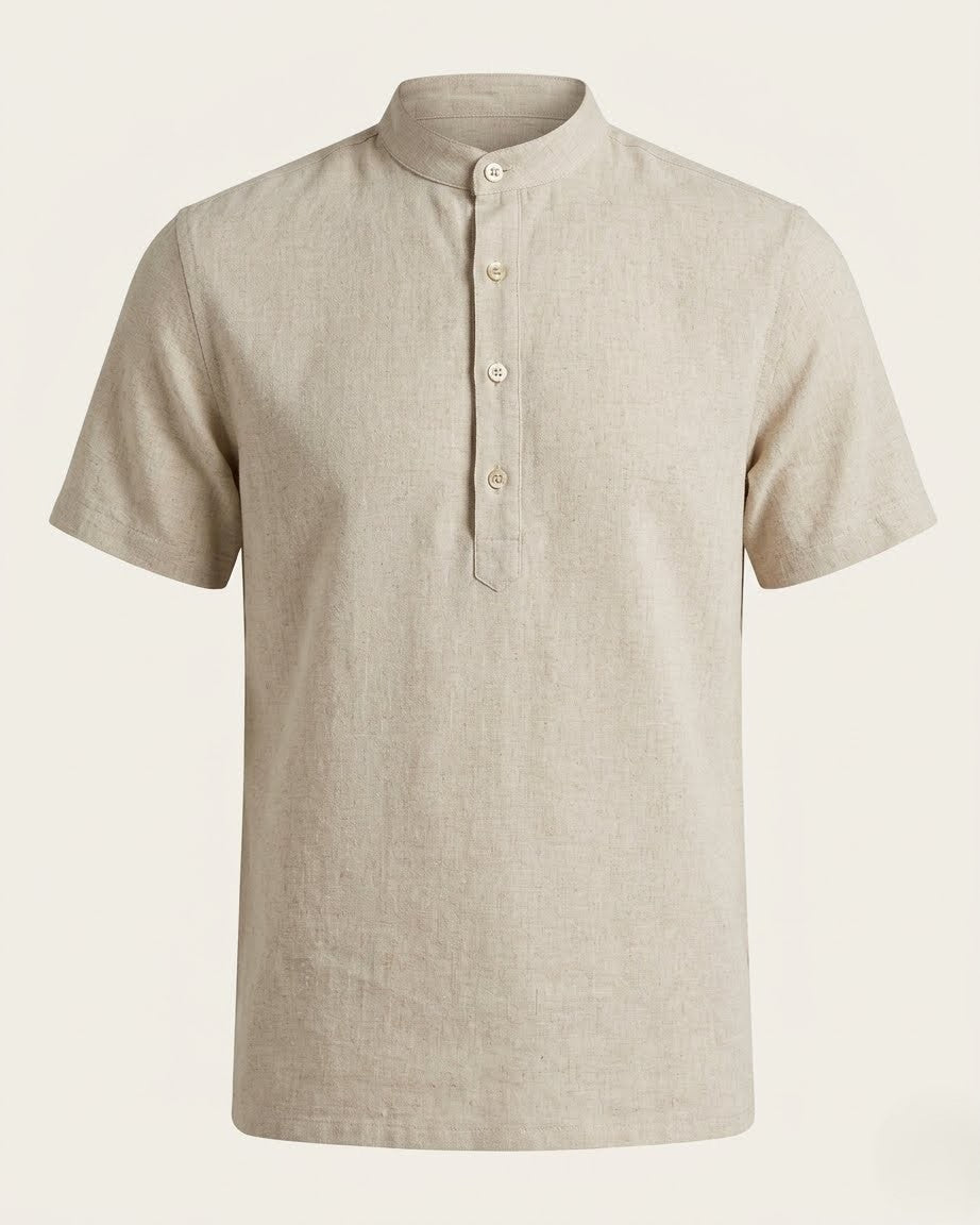 sophisticated short-sleeved linen Henley shirt
