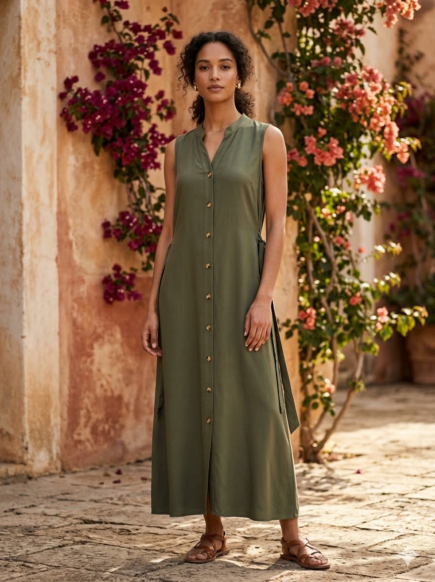 Elegant maxi-length shirt dress