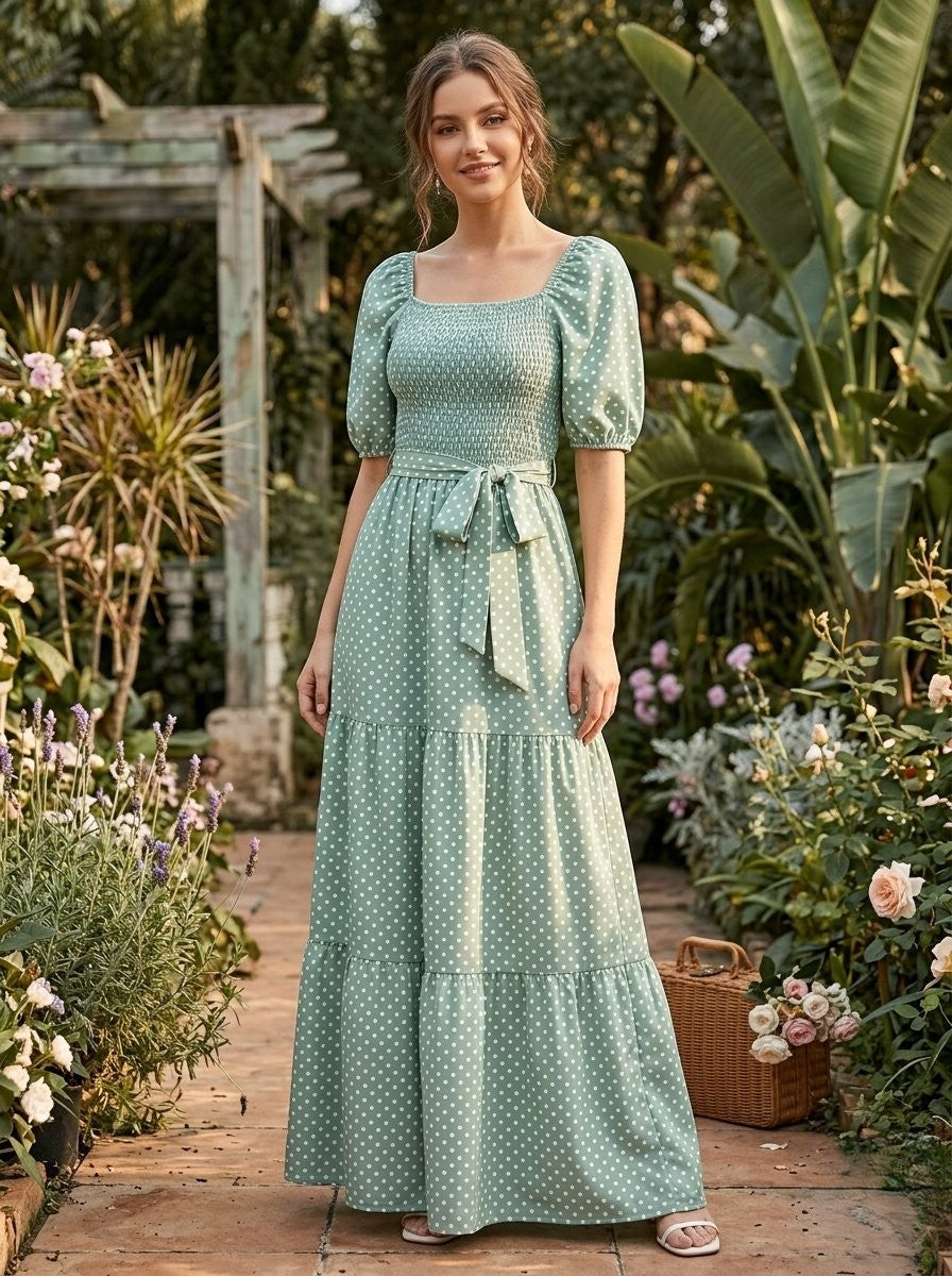 Charming polka dot maxi dress