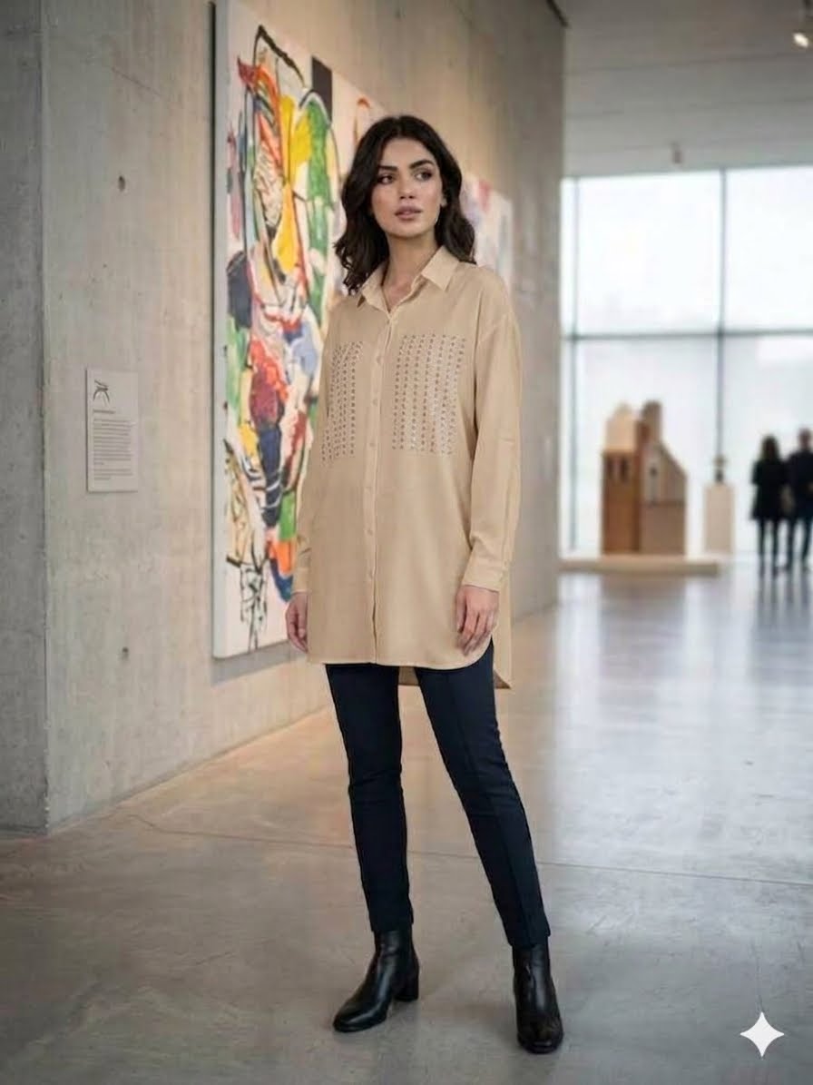 Black button-down tunic-style chemise