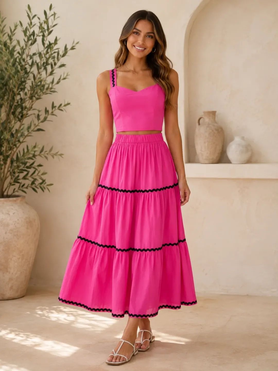 Vibrant two-piece skirt- crop top set