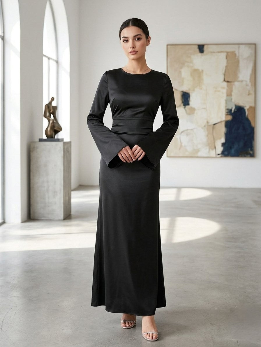 Elegant maxi-length satin dress