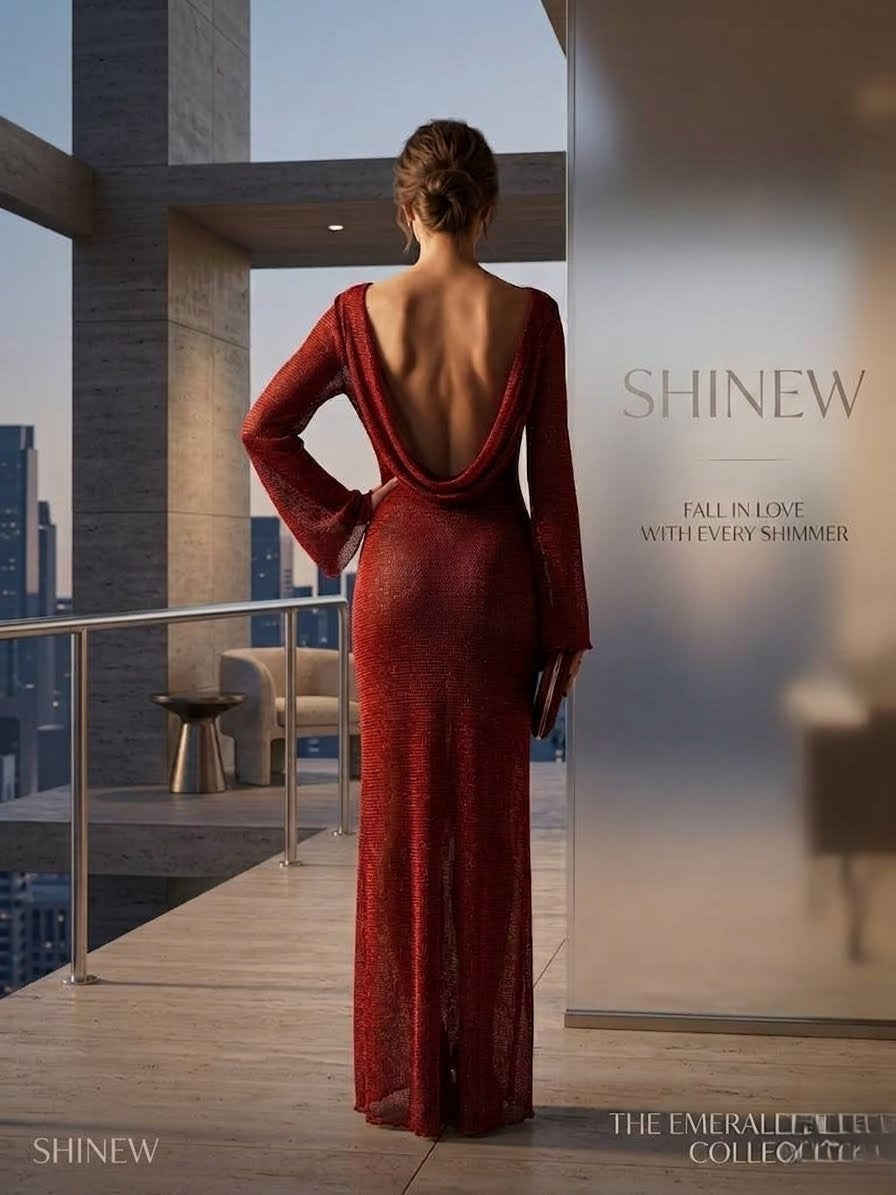 Elegant maxi red fishnet dress