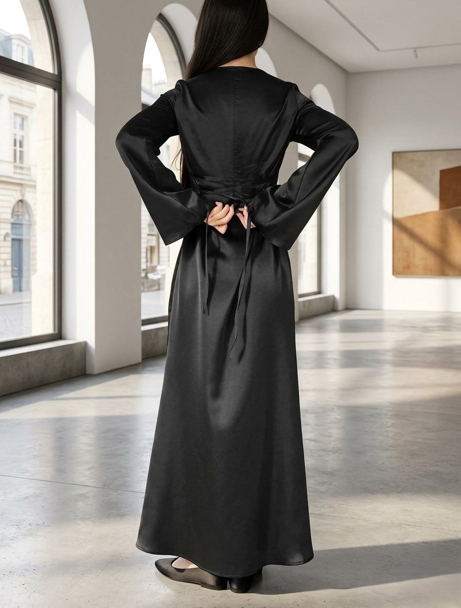 Elegant maxi-length satin dress