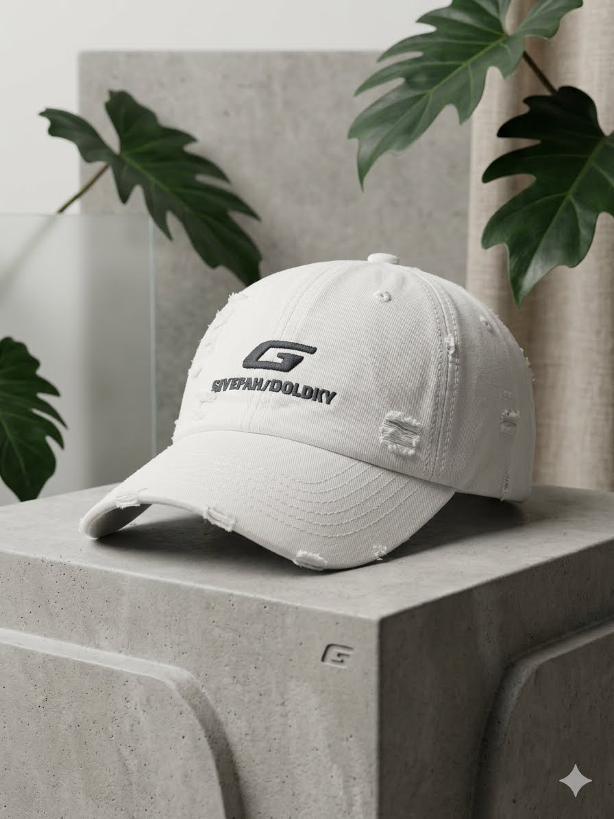 Rugged white baseball cap