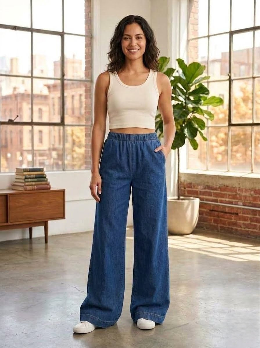 Wide-leg denim pants