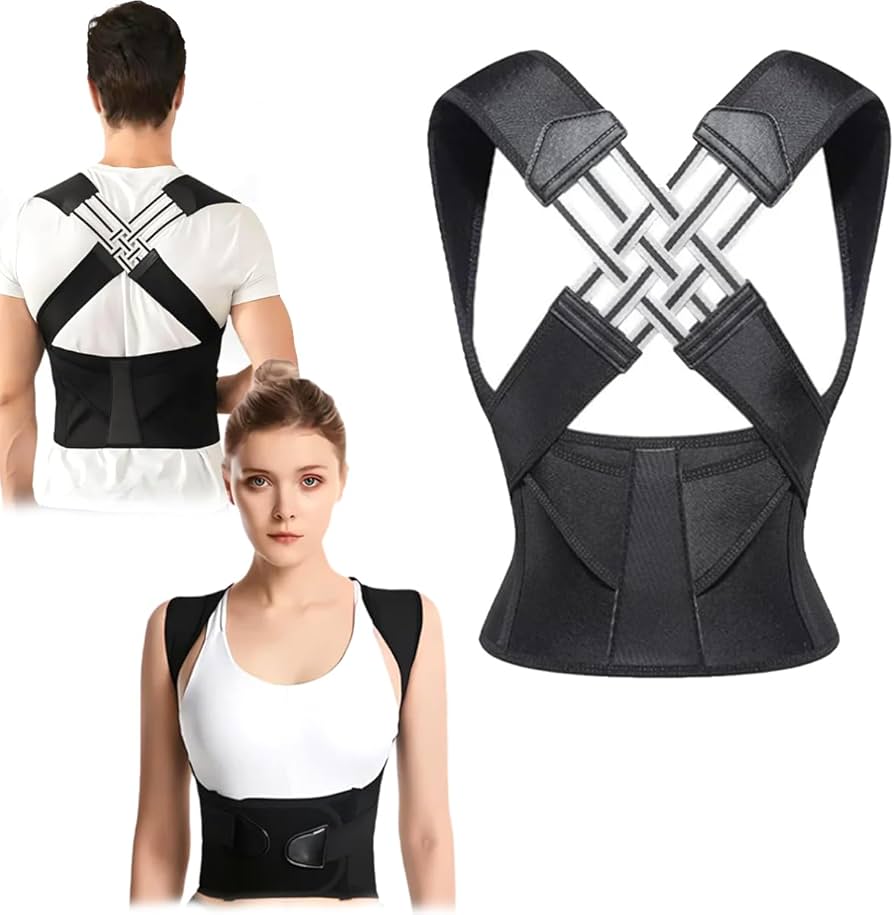 Black posture corrector brace and back support belt