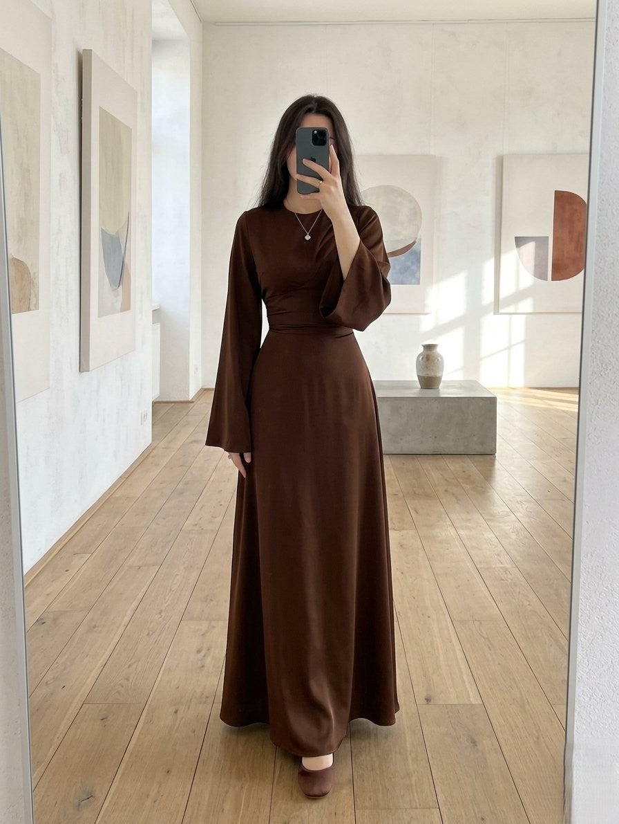 Elegant maxi-length satin dress