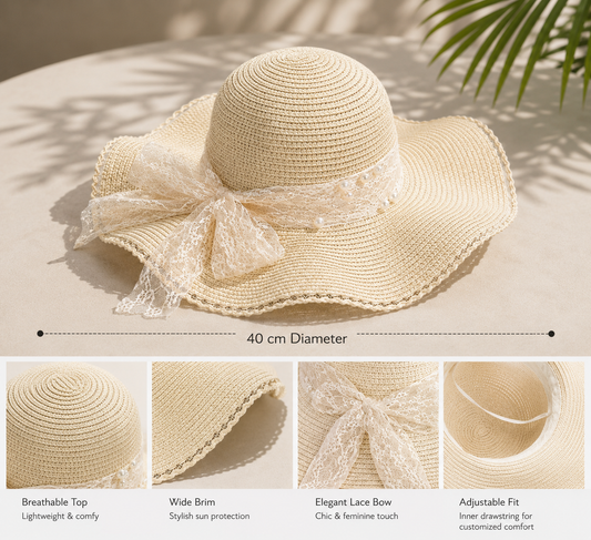 Wide-brimmed straw hat