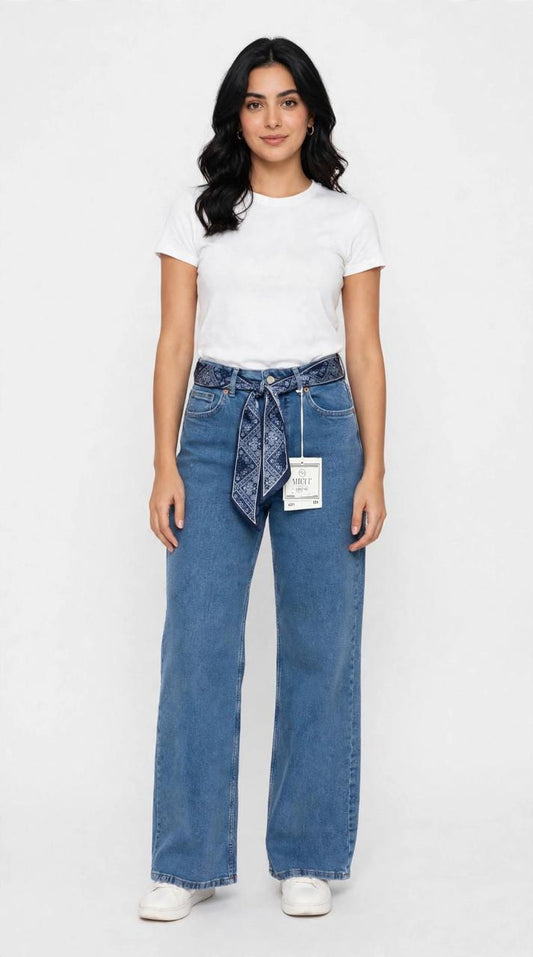 a pair of medium-wash blue jeans