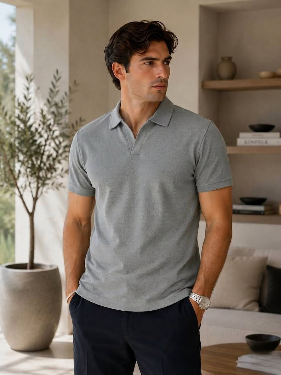 Men short-sleeved polo shirt -jacquard textile