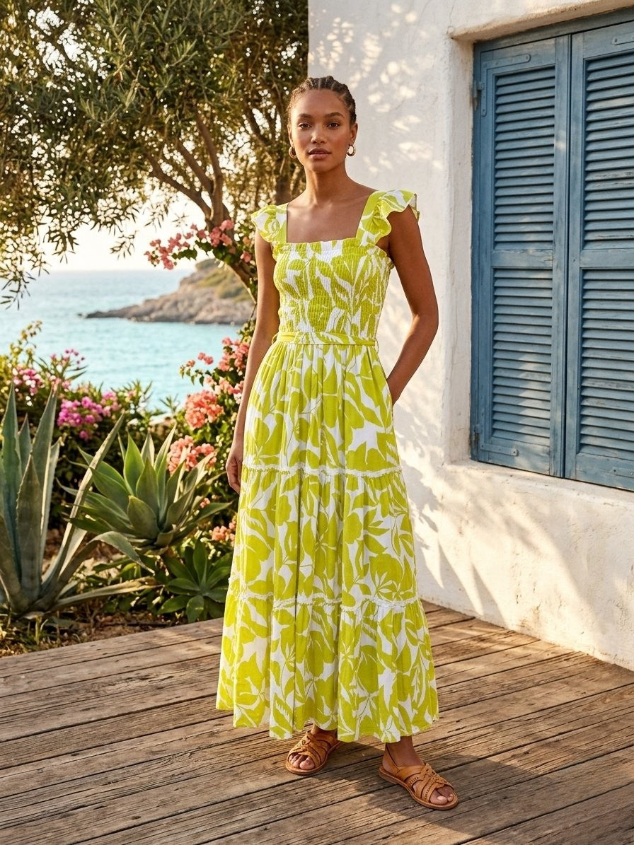 Vacation-ready lime-green maxi dress