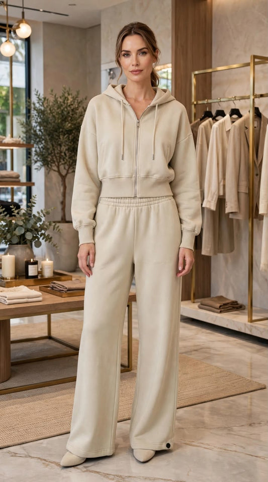 Women’s Cropped Zip Hoodie & Wide-Leg Athleisure Set