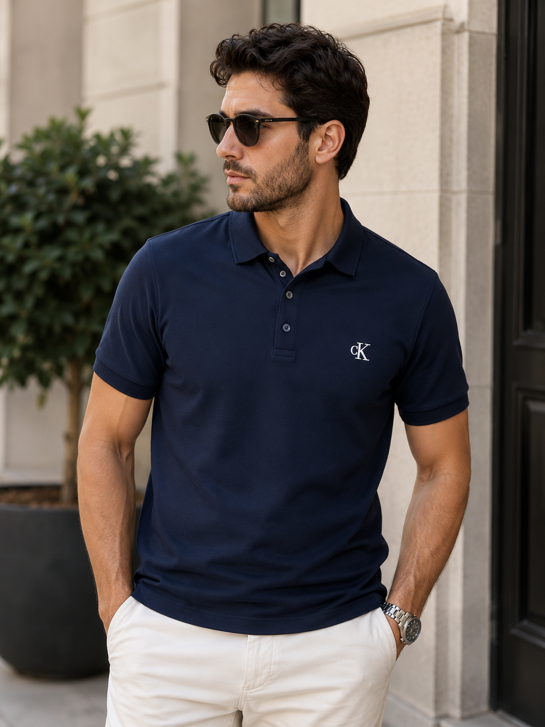 men's navy blue polo shirt