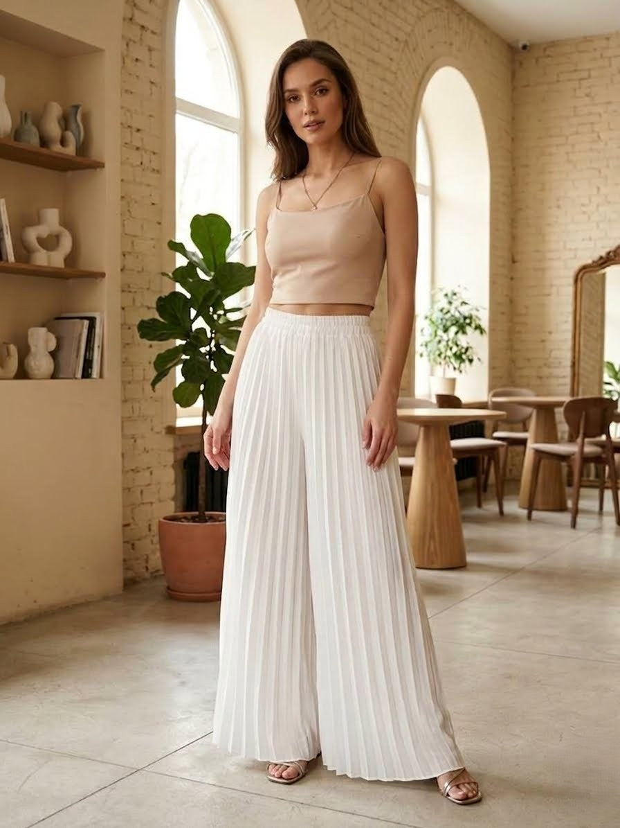 Flowy high-waisted wide-leg trousers -padded
