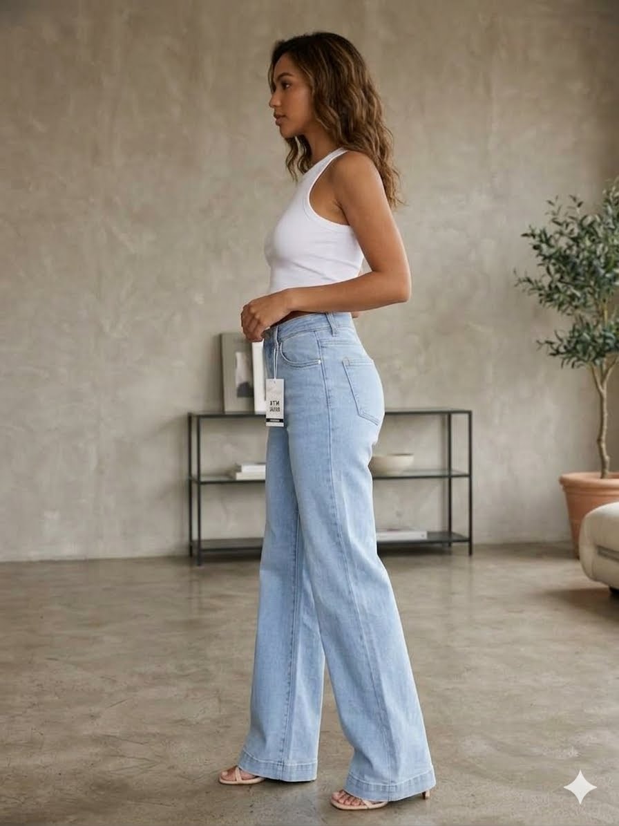 light blue, wide-leg denim jeans